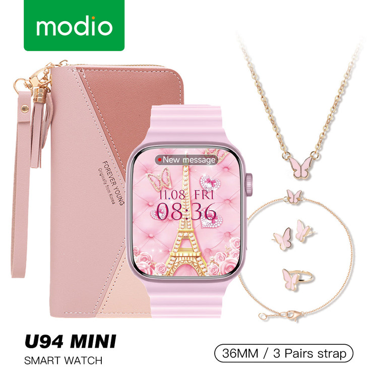 ساعت هوشمند زنانه u94 mini برند modio به همراه کیف و سرویس